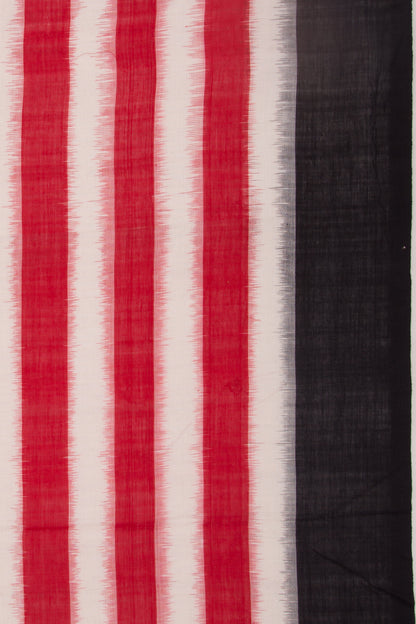 Pochampally Cotton Ikat Horizontal Lines White and Red Saree