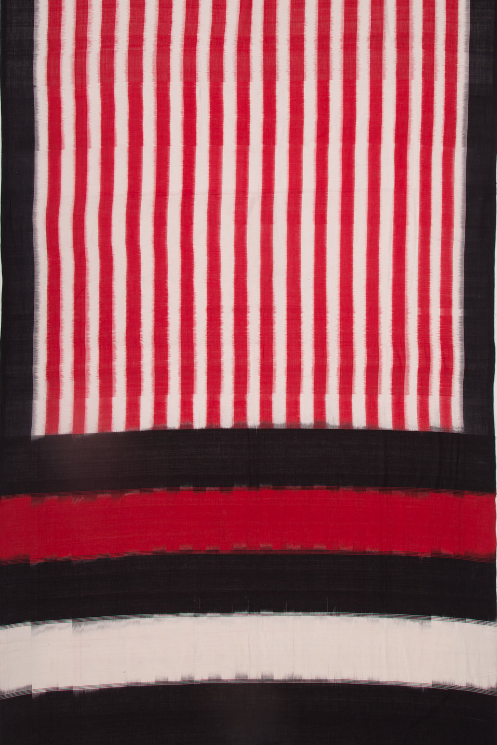 Pochampally Cotton Ikat Horizontal Lines White and Red Saree