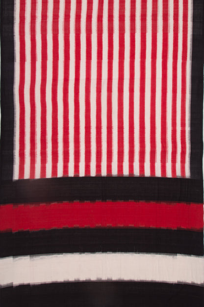 Pochampally Cotton Ikat Horizontal Lines White and Red Saree