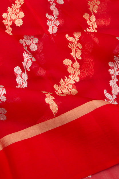 Organza Half And Half Red Saree