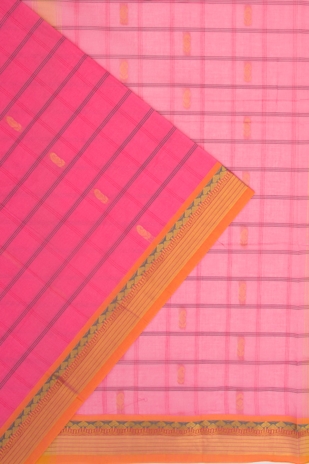 Mangalgiri Cotton Checks And Butta Pink Saree