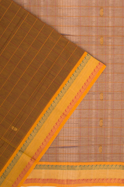 Mangalgiri Cotton Checks And Butta Brown Saree