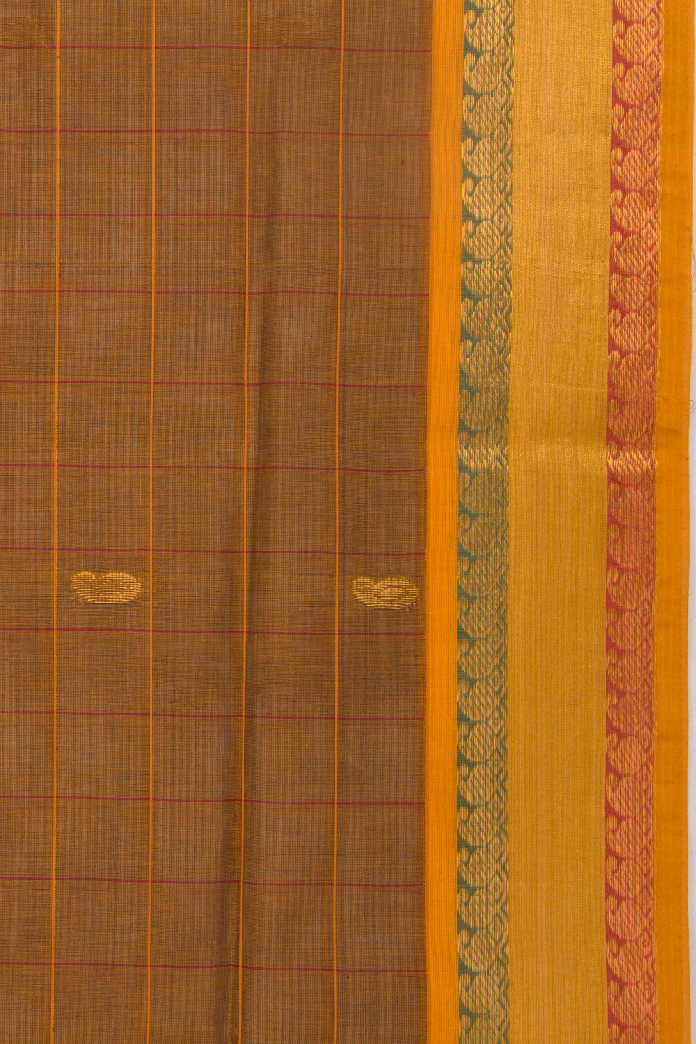 Mangalgiri Cotton Checks And Butta Brown Saree