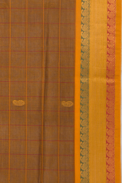Mangalgiri Cotton Checks And Butta Brown Saree