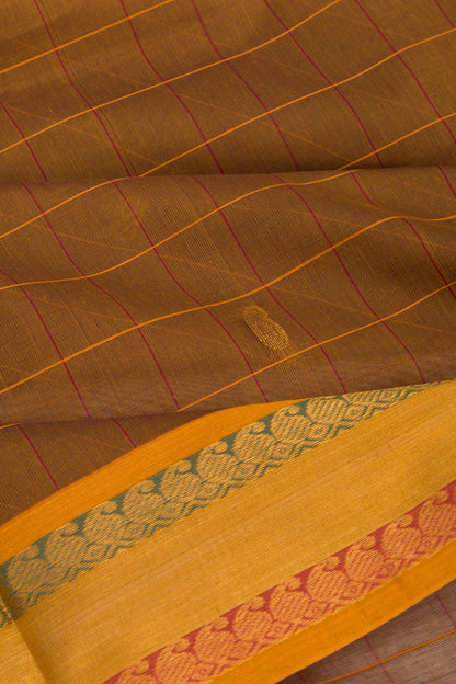 Mangalgiri Cotton Checks And Butta Brown Saree