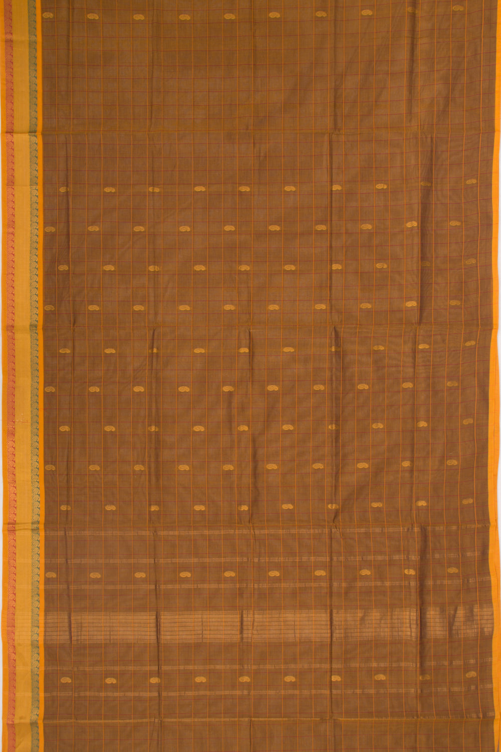 Mangalgiri Cotton Checks And Butta Brown Saree