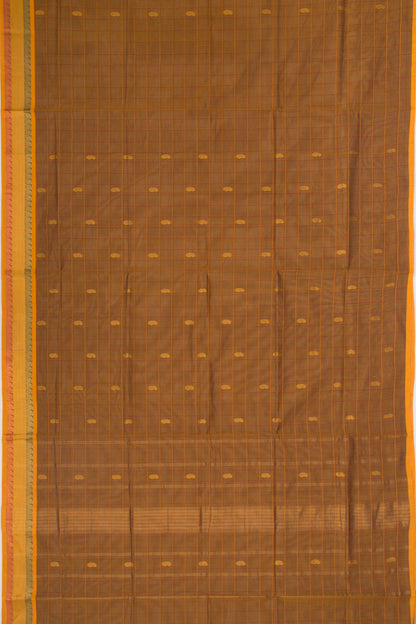 Mangalgiri Cotton Checks And Butta Brown Saree