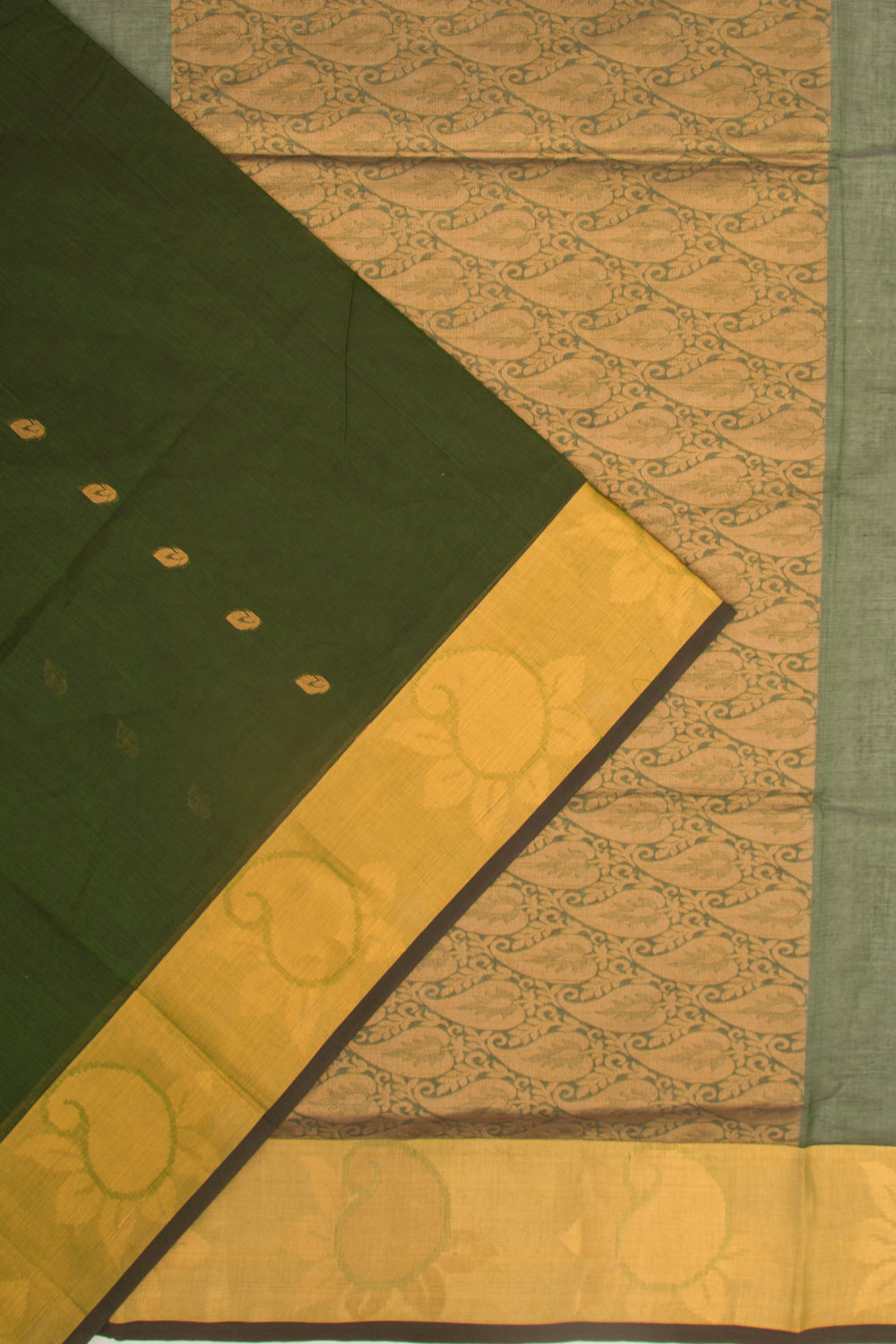 Mangalgiri Cotton Butta Bottle Green Saree