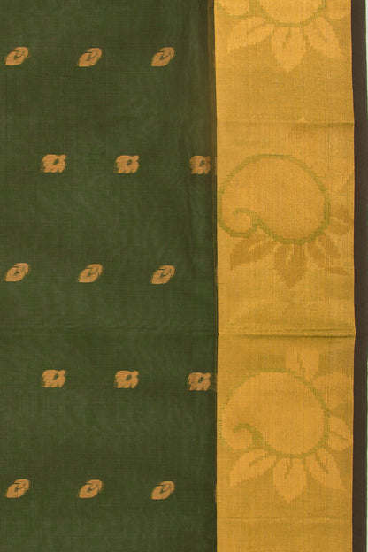 Mangalgiri Cotton Butta Bottle Green Saree