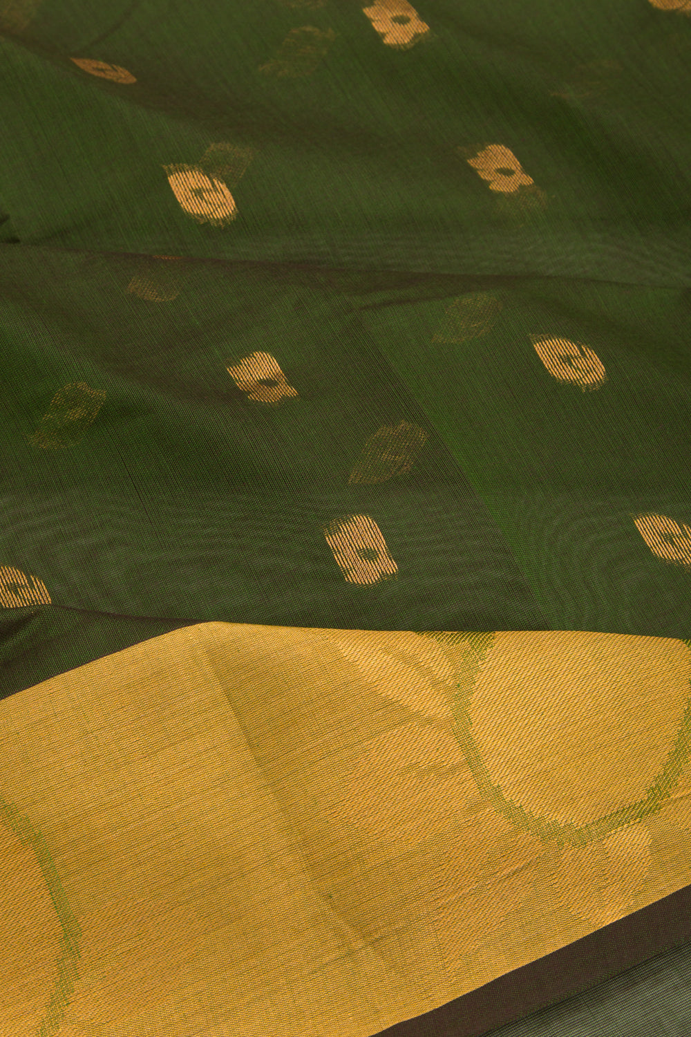 Mangalgiri Cotton Butta Bottle Green Saree