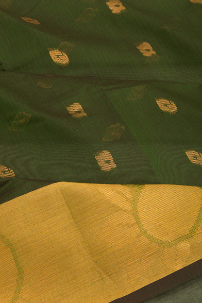 Mangalgiri Cotton Butta Bottle Green Saree