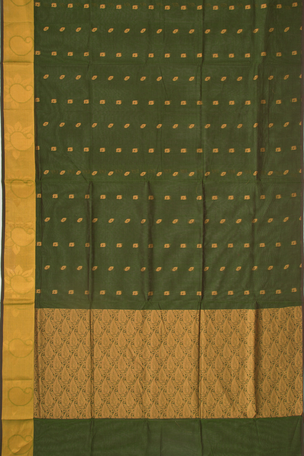 Mangalgiri Cotton Butta Bottle Green Saree