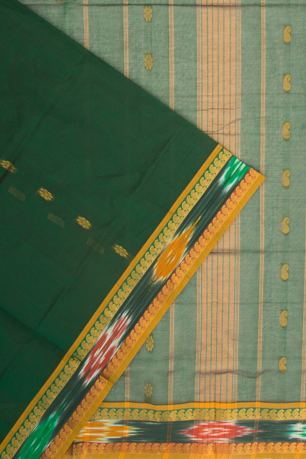Mangalgiri Cotton Butta Bottle Green Saree