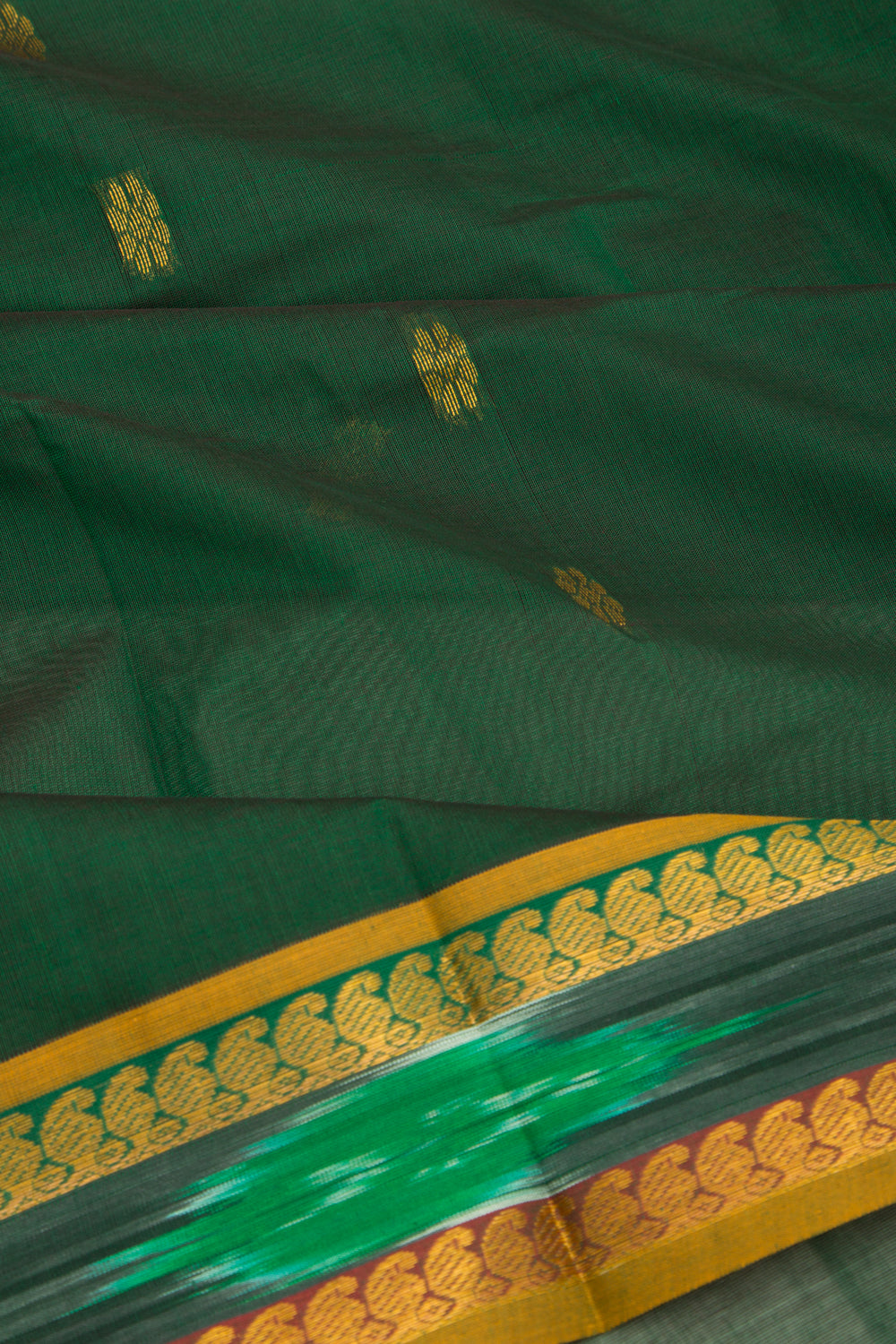 Mangalgiri Cotton Butta Bottle Green Saree