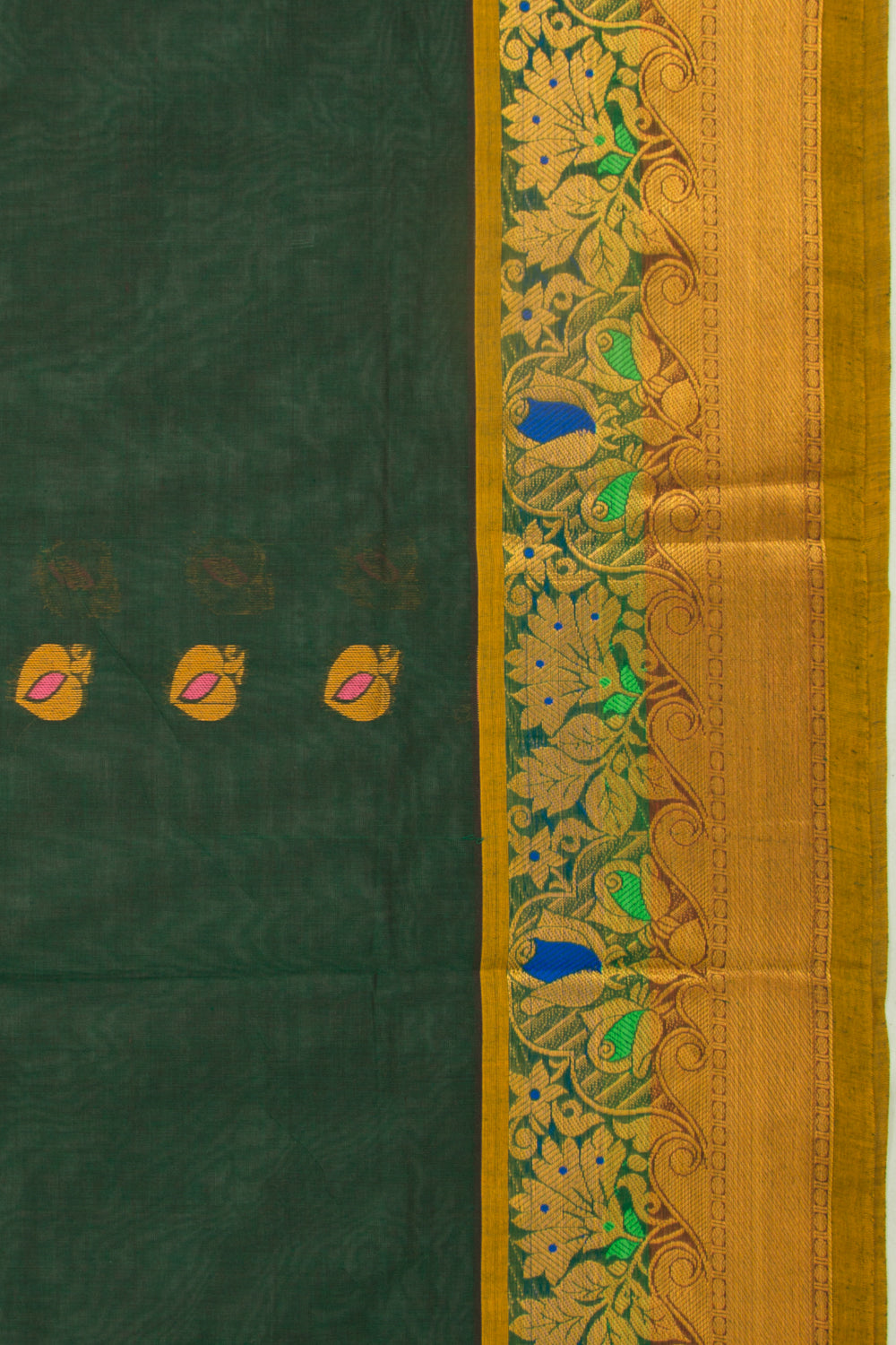Mangalgiri Cotton Butta Bottle Green Saree