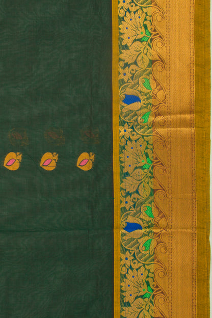 Mangalgiri Cotton Butta Bottle Green Saree