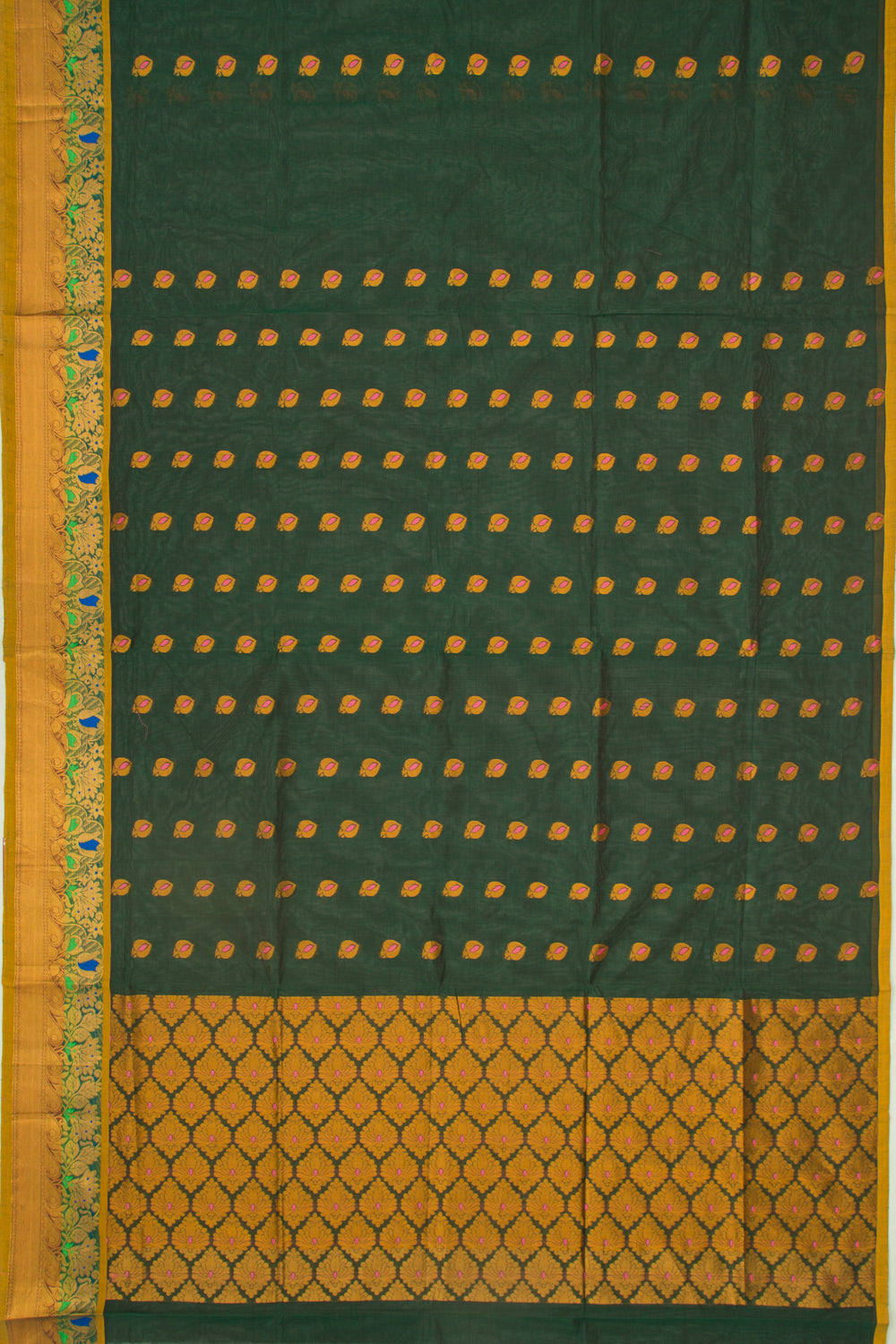 Mangalgiri Cotton Butta Bottle Green Saree