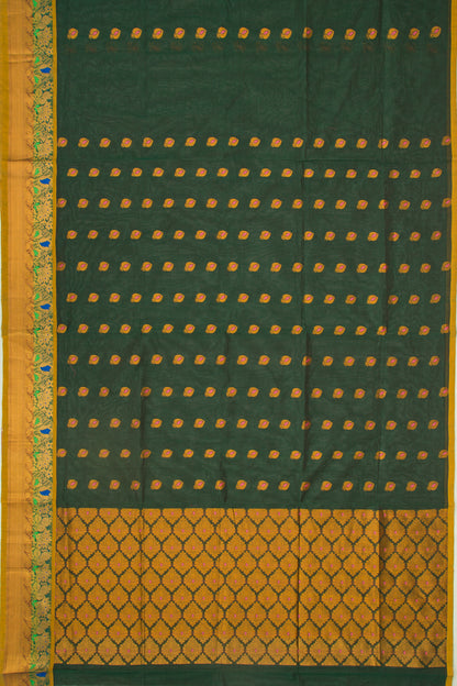 Mangalgiri Cotton Butta Bottle Green Saree