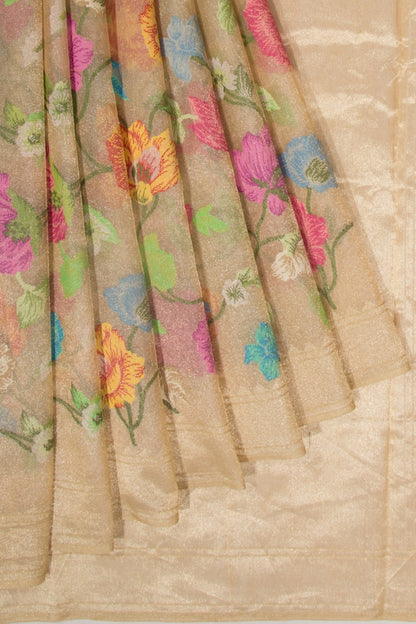 Banarasi Kora Organza Tissue Jamdani All Over Cream Saree