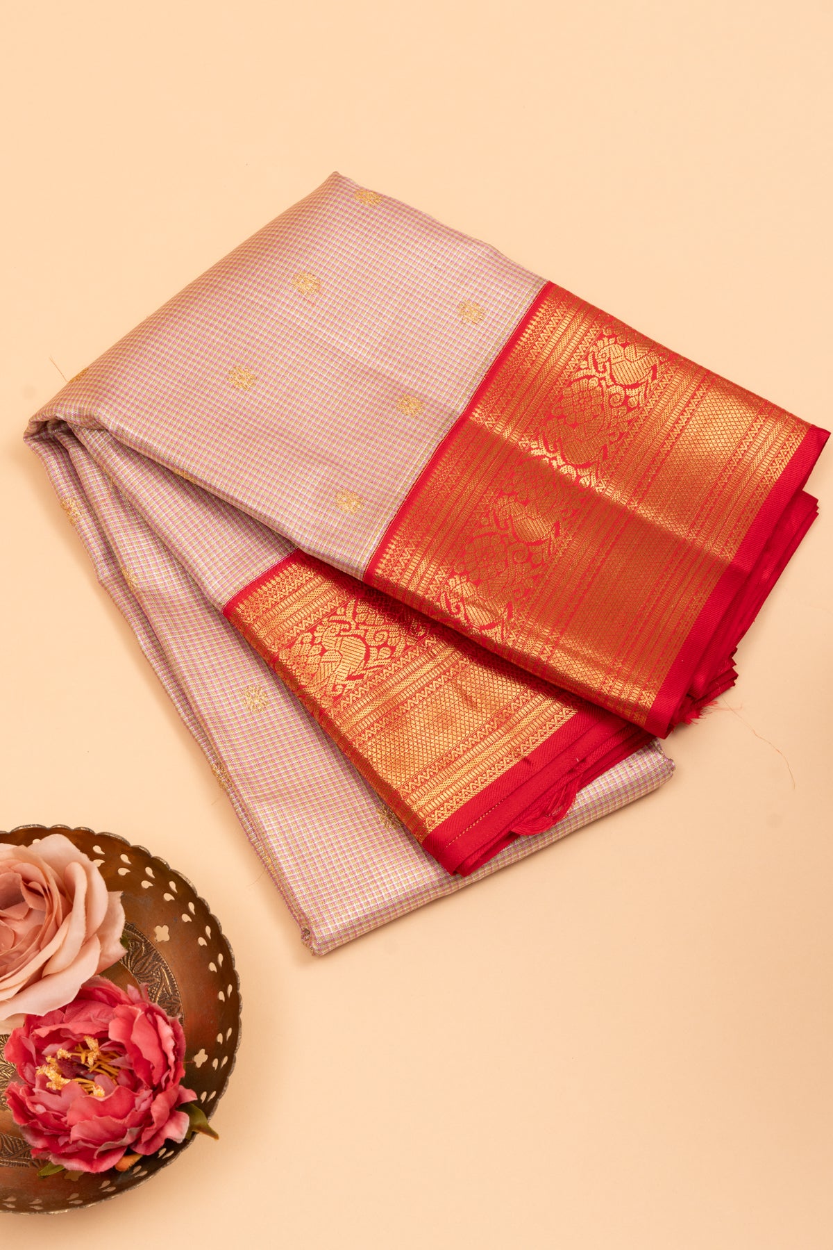 Kanchipuram Silk Tissue And Butta Lilac Saree
