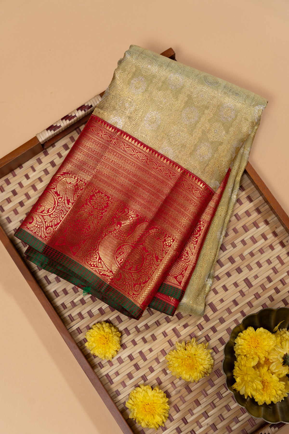 Kanchipuram Silk Tissue Brocade Gold Saree