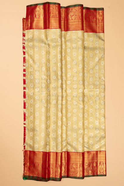 Kanchipuram Silk Tissue Brocade Gold Saree