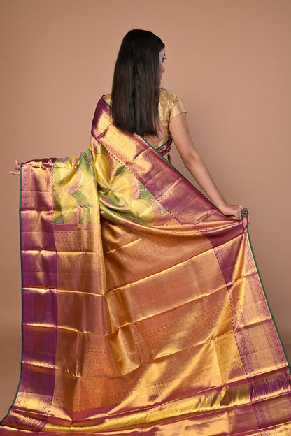 Kanchipuram Silk Tissue Brocade Multicolour Saree