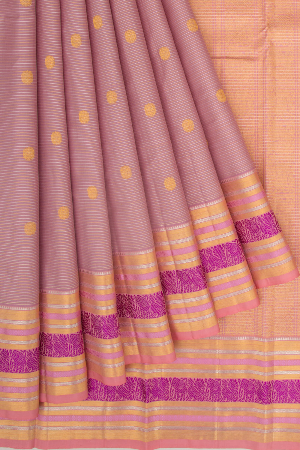 Kanchipuram Silk Horizontal Lines And Butta Lilac Saree