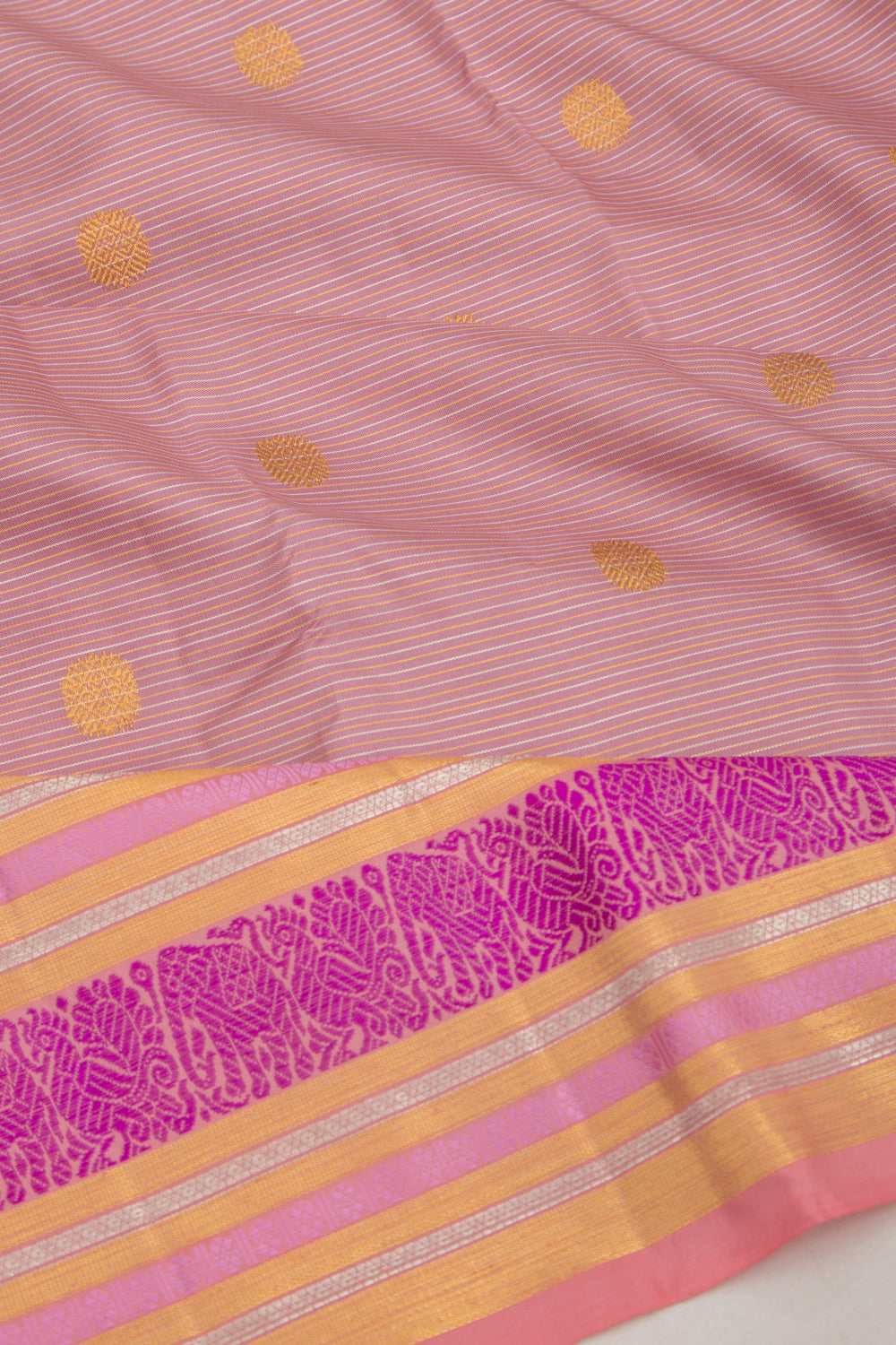 Kanchipuram Silk Horizontal Lines And Butta Lilac Saree