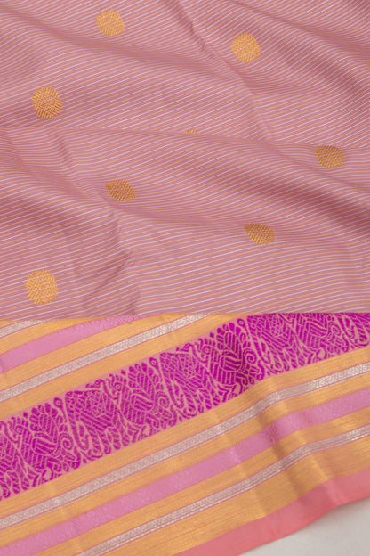 Kanchipuram Silk Horizontal Lines And Butta Lilac Saree