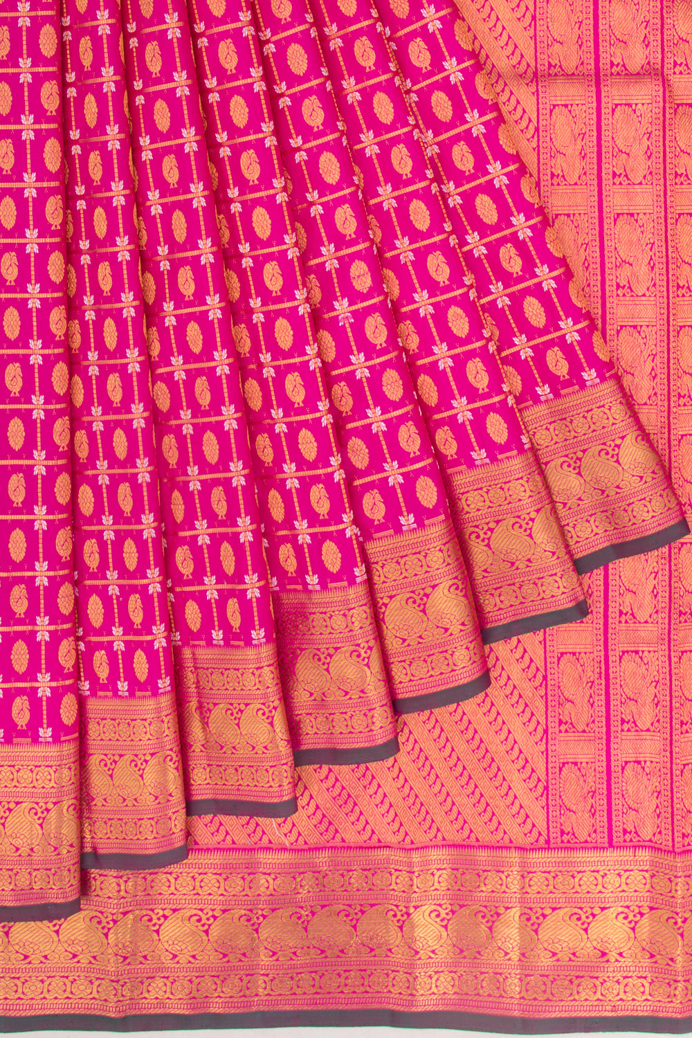Kanchipuram Silk Checks And Butta Pink Saree