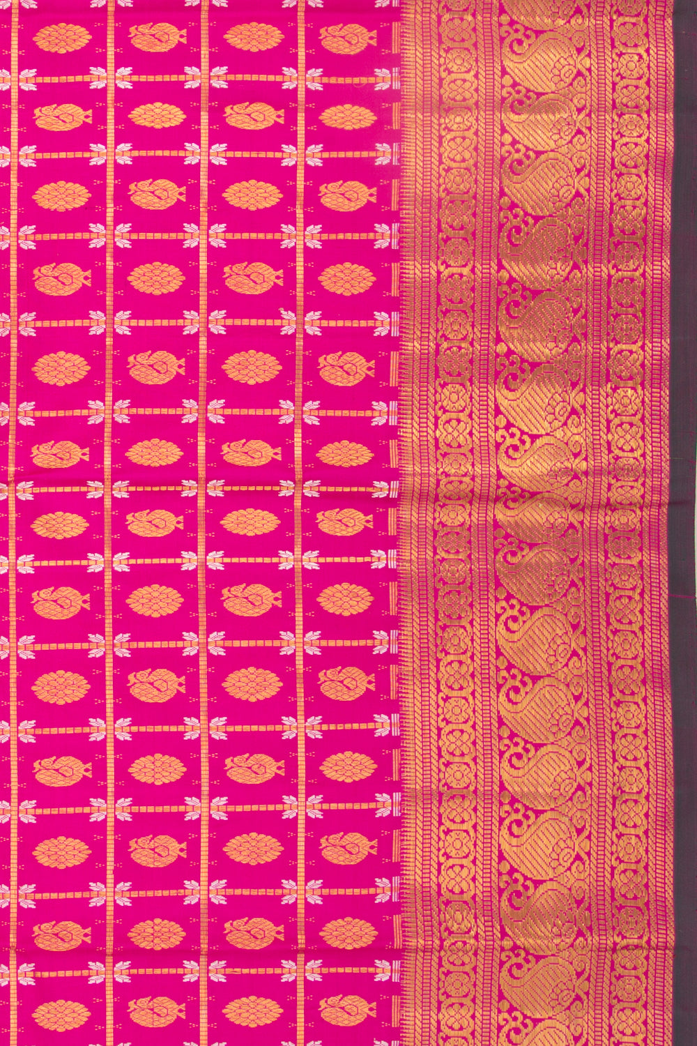 Kanchipuram Silk Checks And Butta Pink Saree