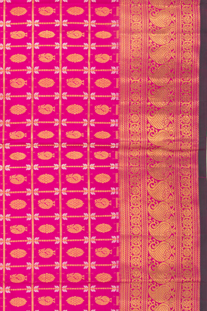 Kanchipuram Silk Checks And Butta Pink Saree
