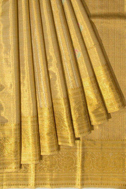 Kanchipuram Silk Tissue Vertical Lines And Butta Gold Saree
