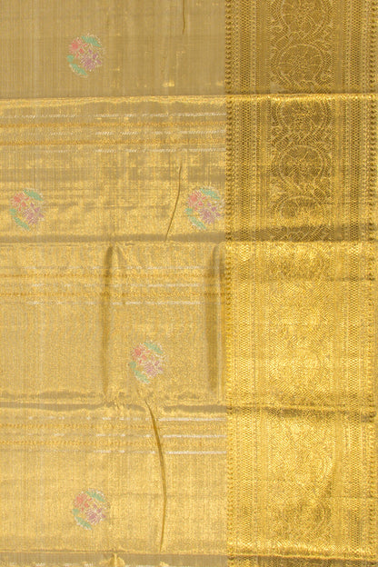 Kanchipuram Silk Tissue Vertical Lines And Butta Gold Saree