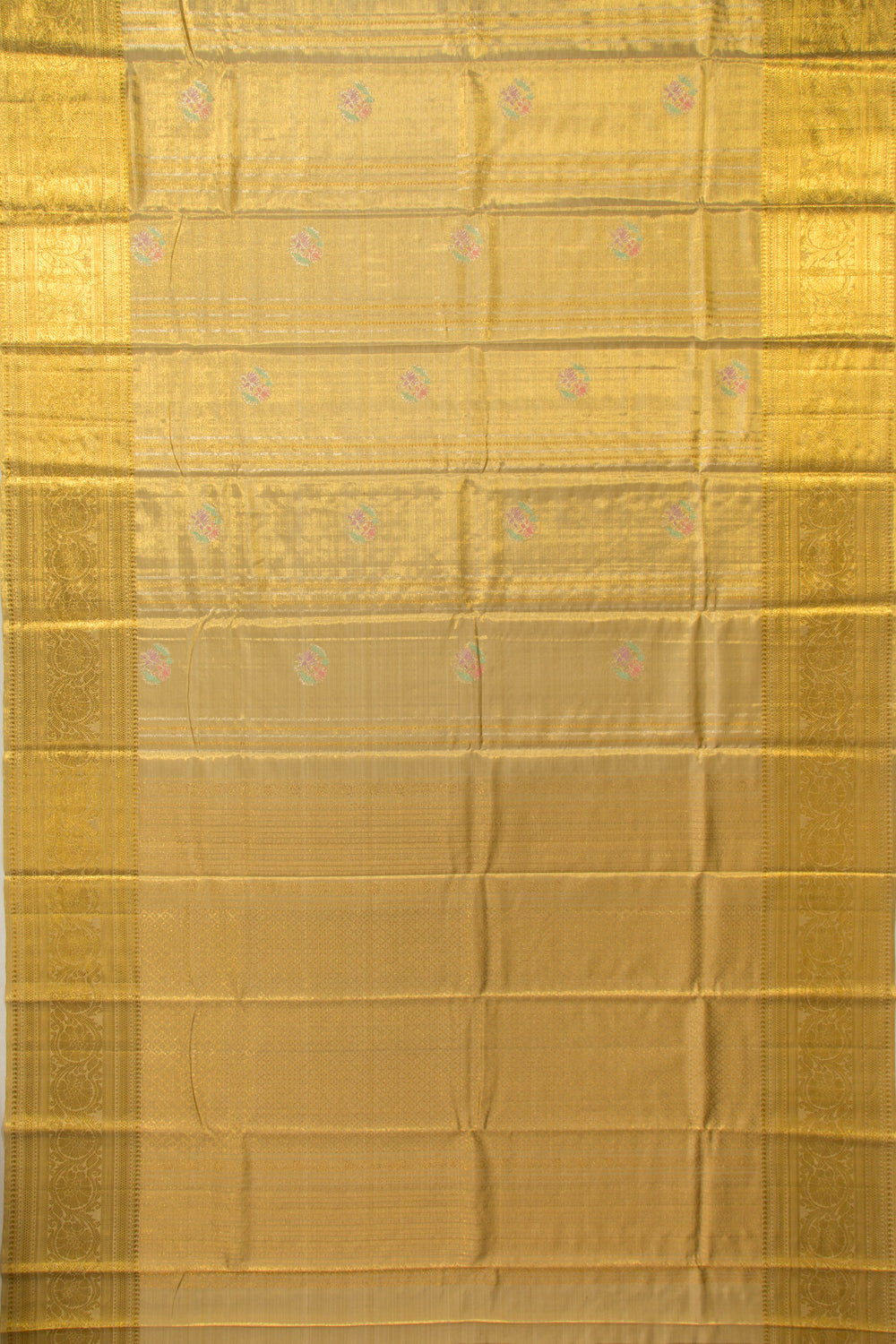 Kanchipuram Silk Tissue Vertical Lines And Butta Gold Saree