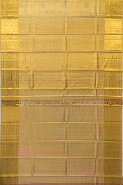 Kanchipuram Silk Tissue Vertical Lines And Butta Gold Saree