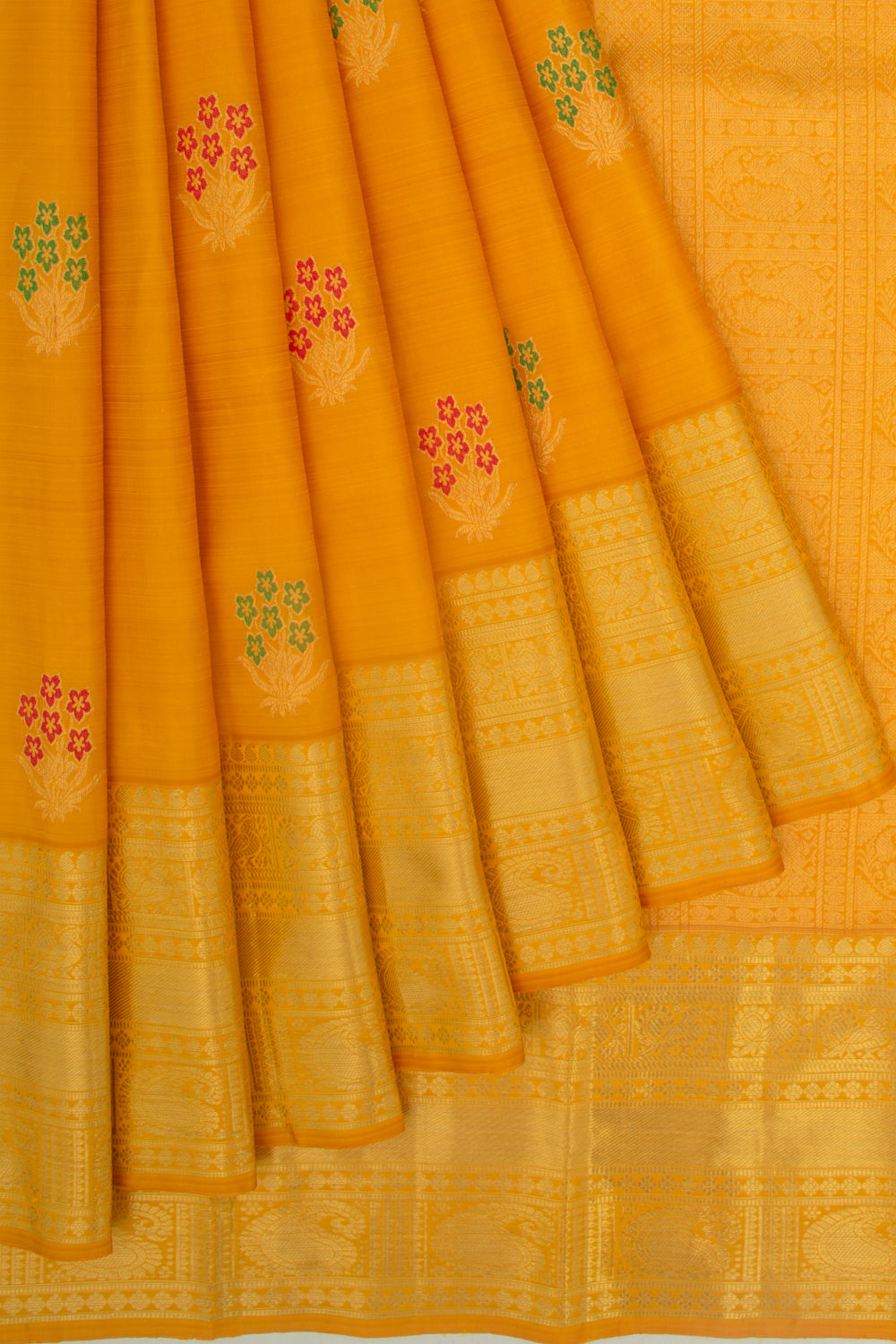 Kanchipuram Silk Butta Mustard Yellow Saree