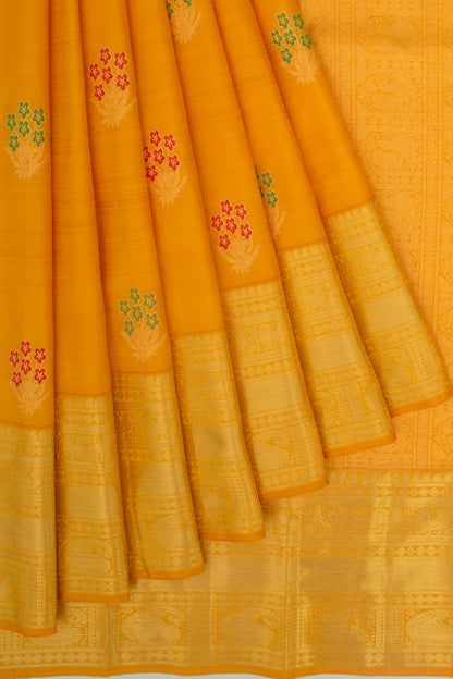 Kanchipuram Silk Butta Mustard Yellow Saree