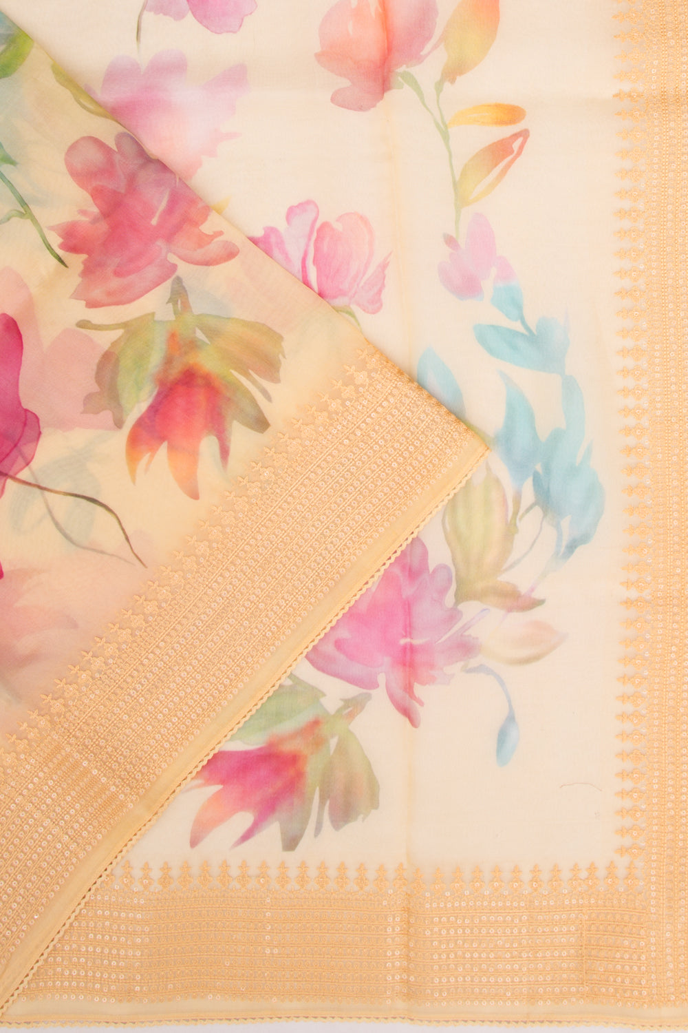 Organza Floral Printed Yellow Saree
