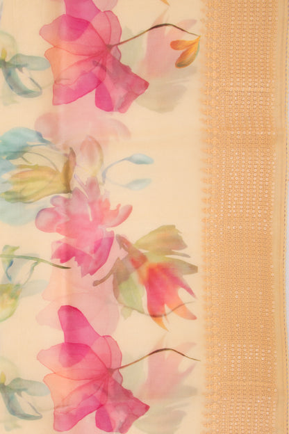 Organza Floral Printed Yellow Saree