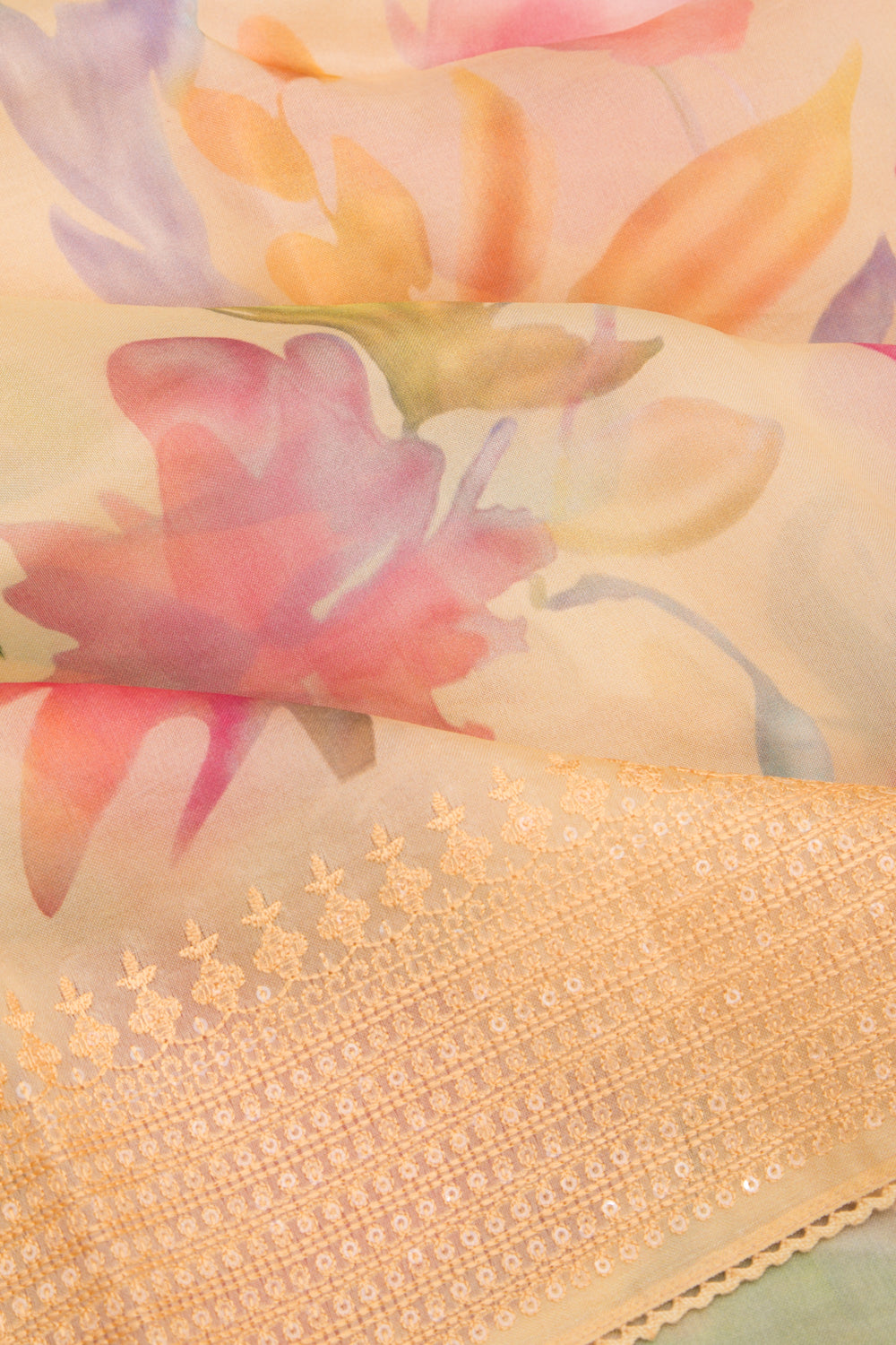 Organza Floral Printed Yellow Saree