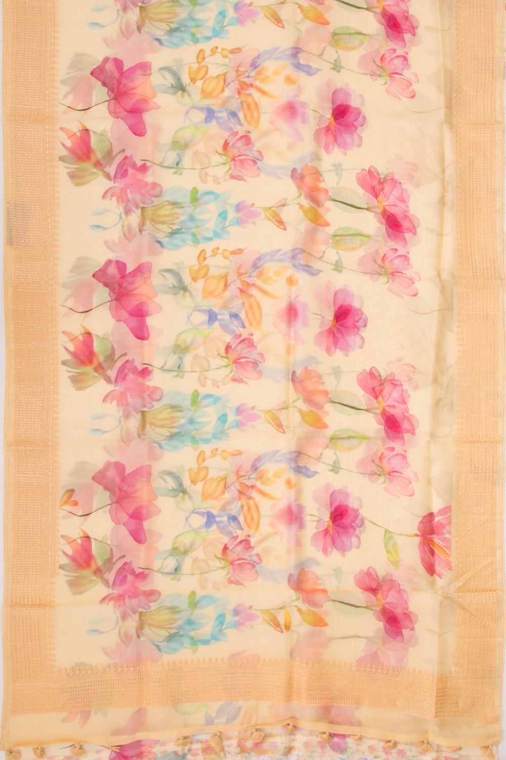 Organza Floral Printed Yellow Saree
