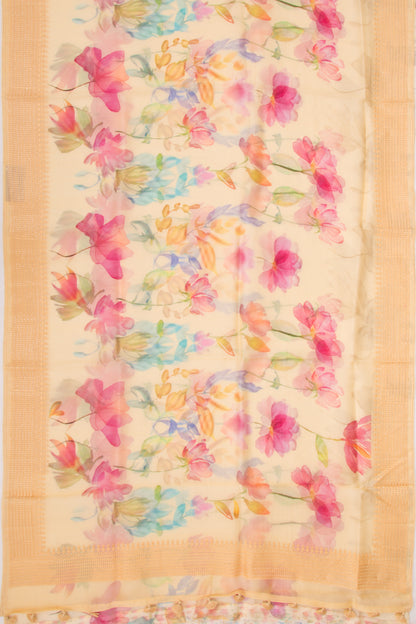 Organza Floral Printed Yellow Saree