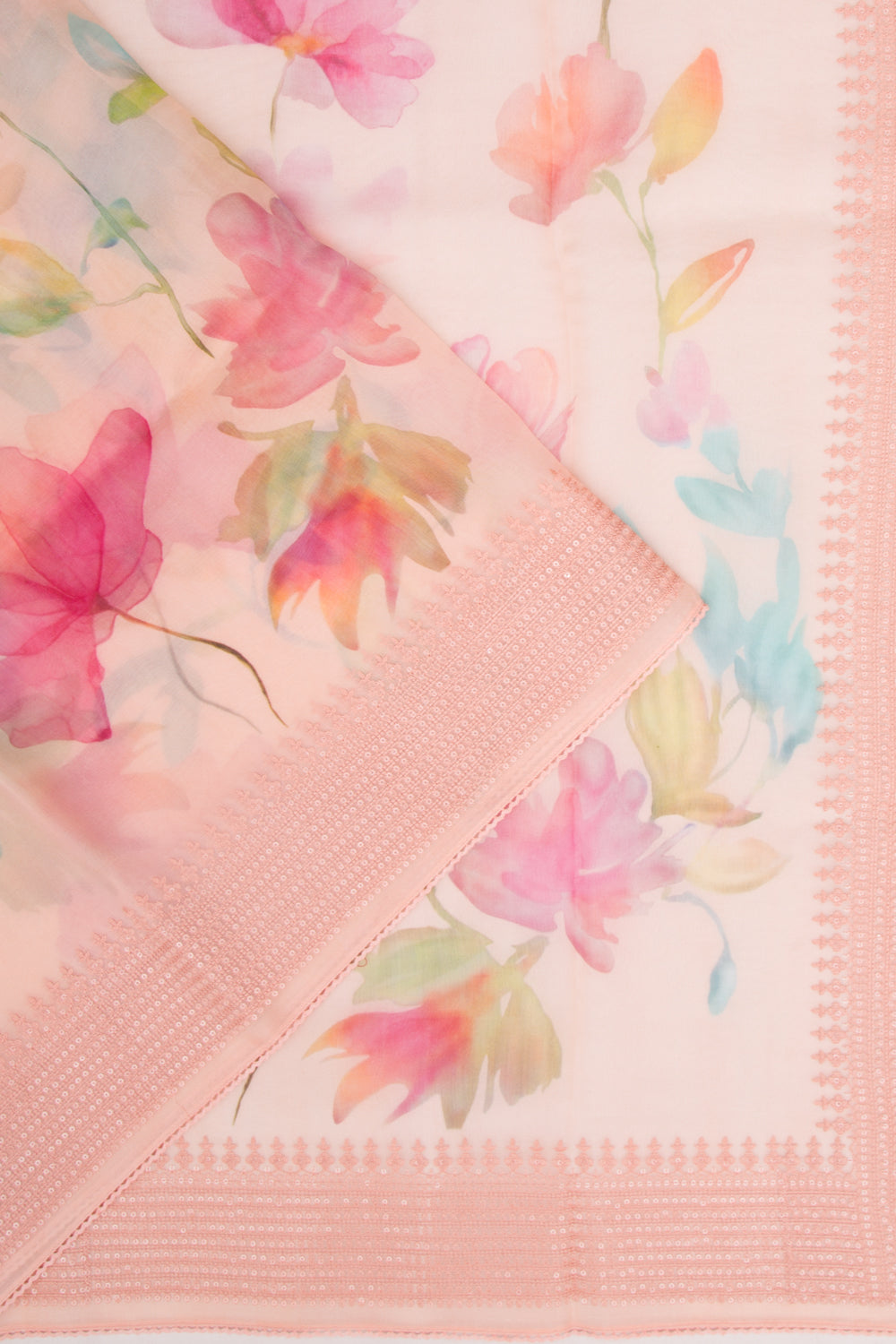 Organza Floral Printed Peach Saree