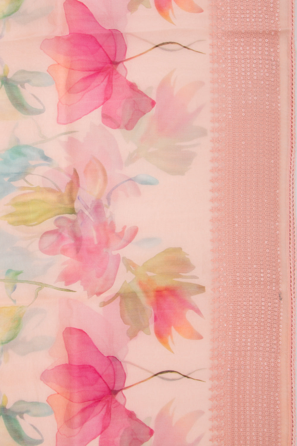 Organza Floral Printed Peach Saree