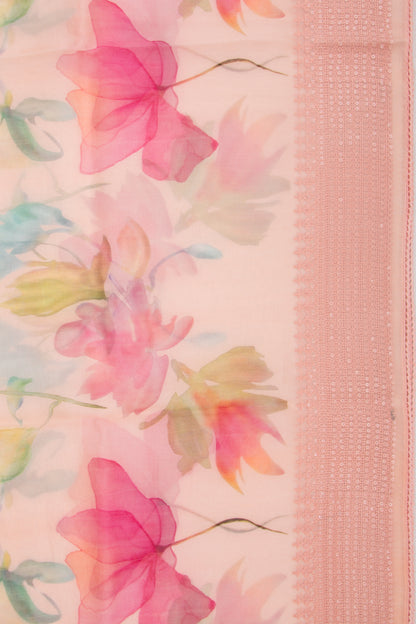 Organza Floral Printed Peach Saree