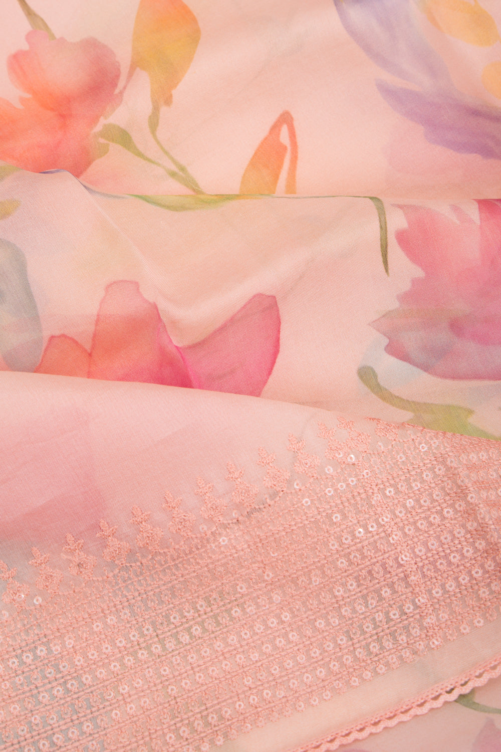 Organza Floral Printed Peach Saree
