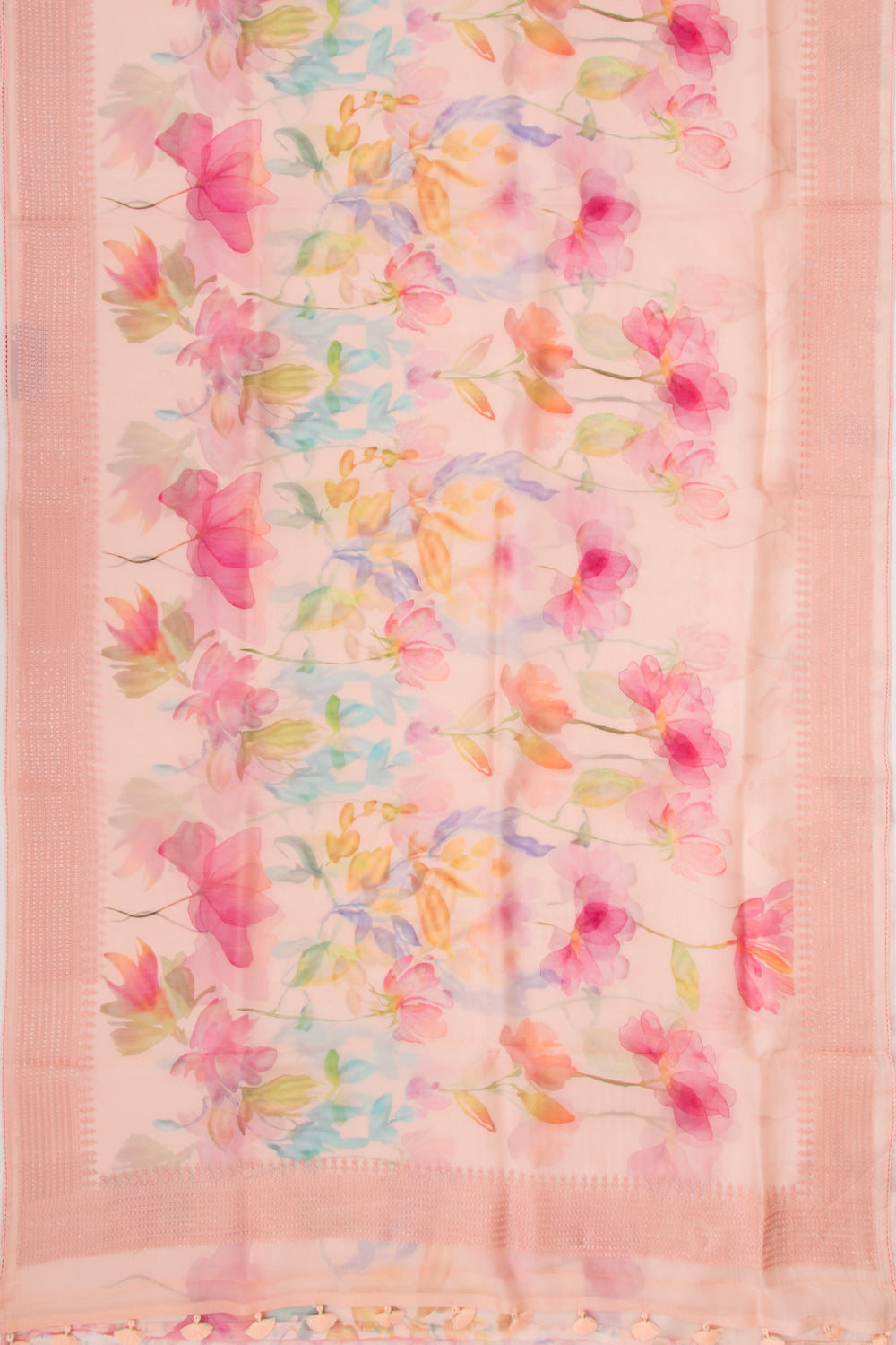 Organza Floral Printed Peach Saree