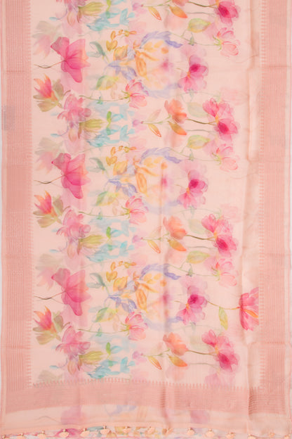 Organza Floral Printed Peach Saree